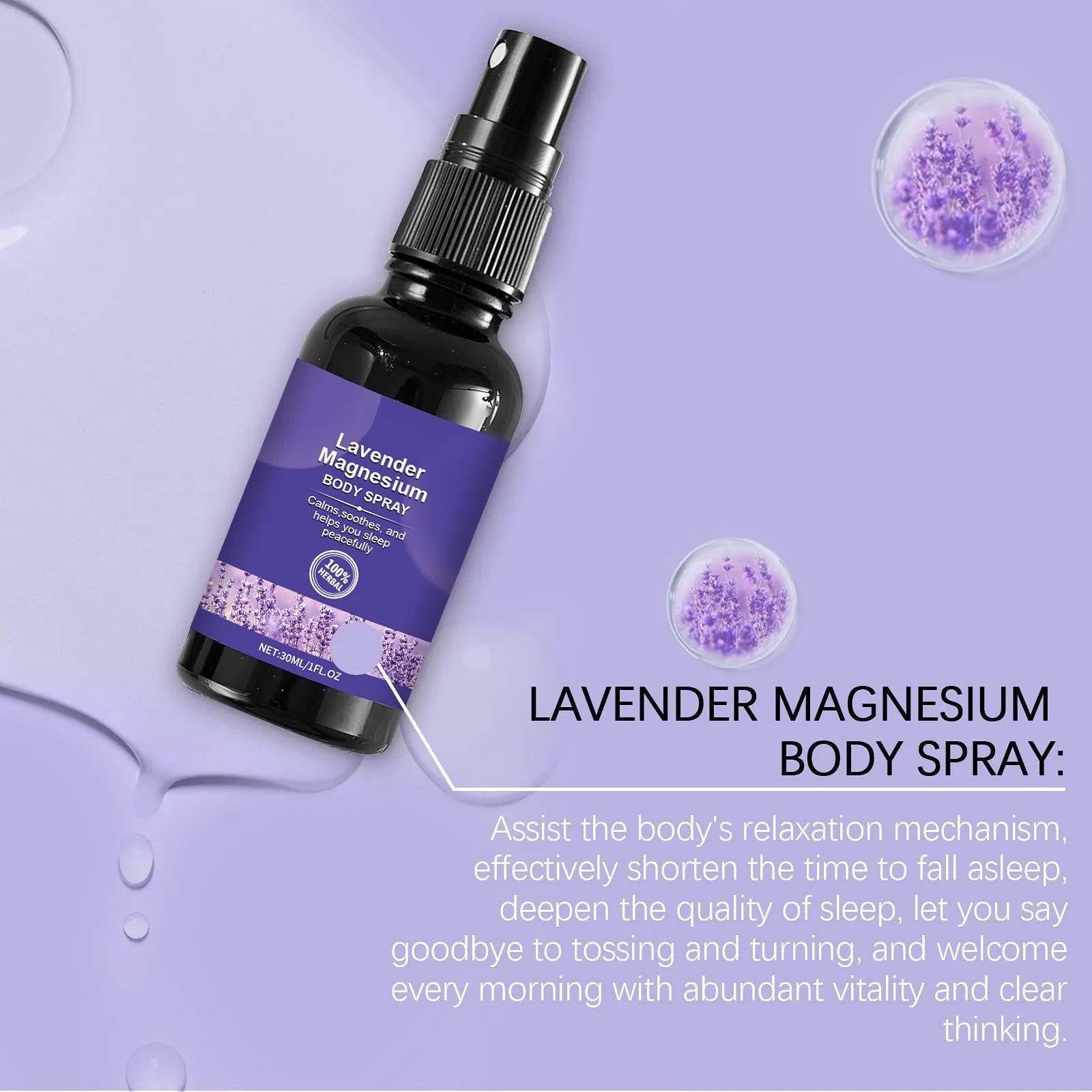Lavender magnesium spray to relax and sleep well. Good for mind and body.