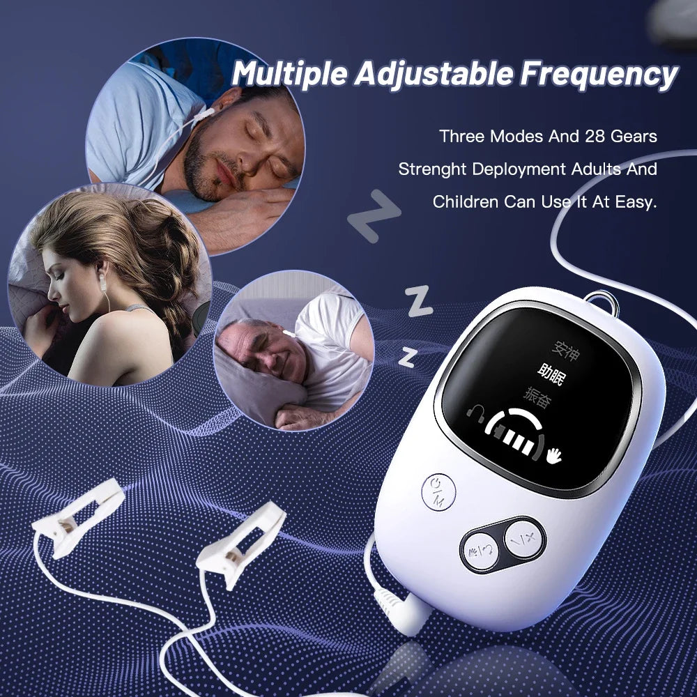 Cranial Electrotherapy Stimulation (CES) ear clip sleep device has 3 modes and 28 levels of stimulation.