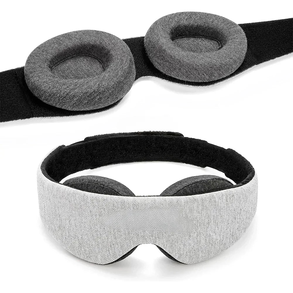 Gray sleep mask with black headband on a white background