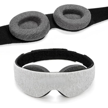 Gray sleep mask with black headband on a white background