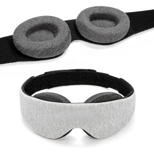 Gray sleep mask with black headband on a white background