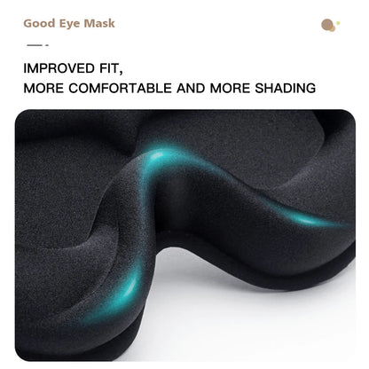 Black eye mask with contours to fit the nose comfortably. 
