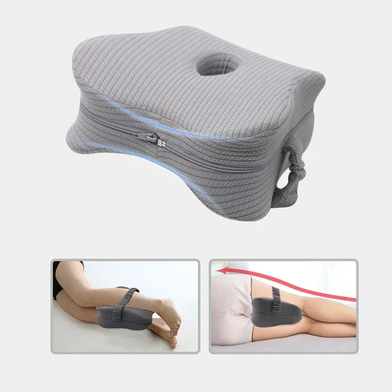 Two usage methods of the leg pillow to help in spine alignment. 