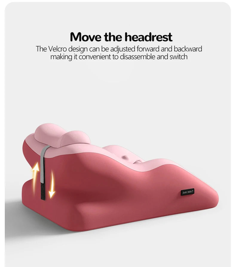 Movable and adjustable headrest with velco design to find that comfortable sleep position.
