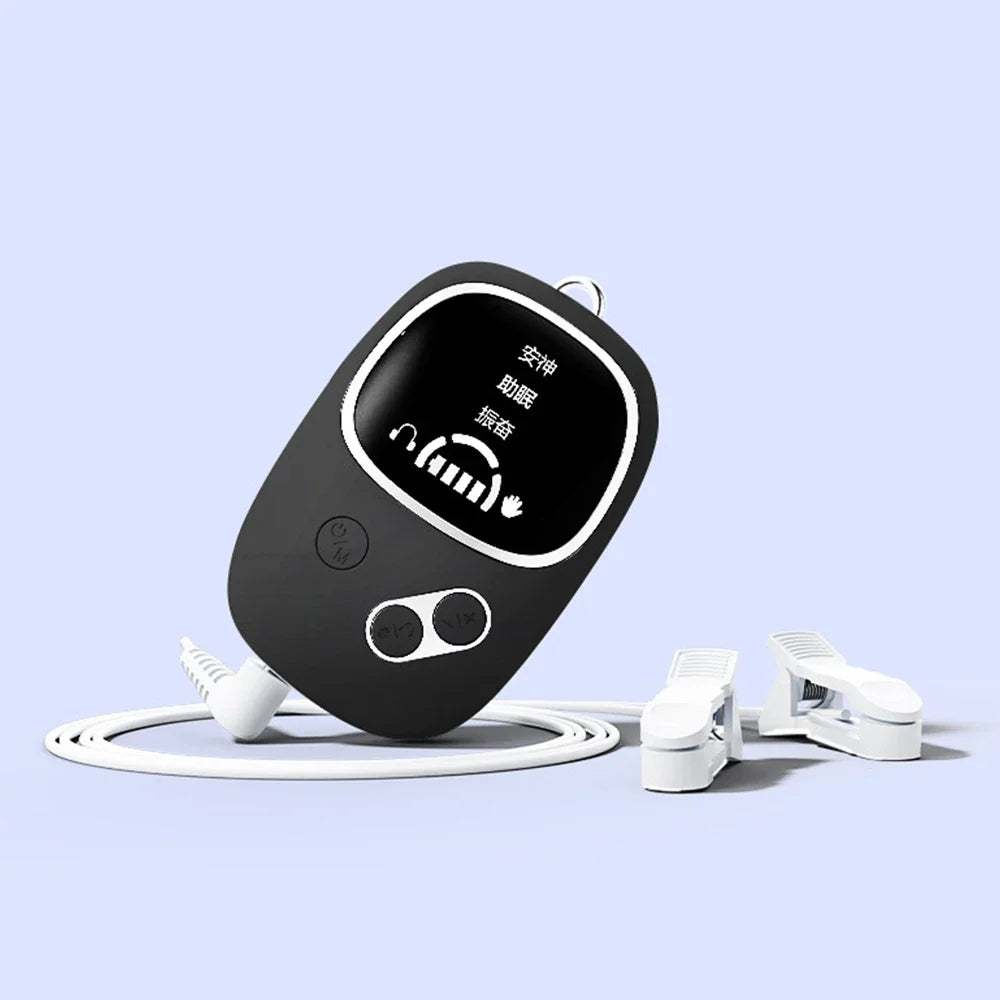 Use the Cranial Electrotherapy Stimulation (CES) sleep aid if you have difficulty falling asleep. Black model.