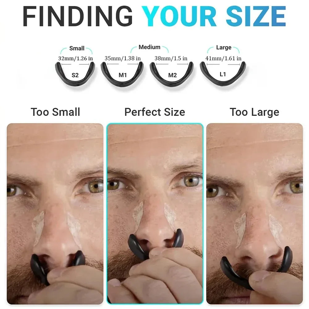 Picture showing the correct way to measure your nose and find the correct size for the nasal dilator strips.
