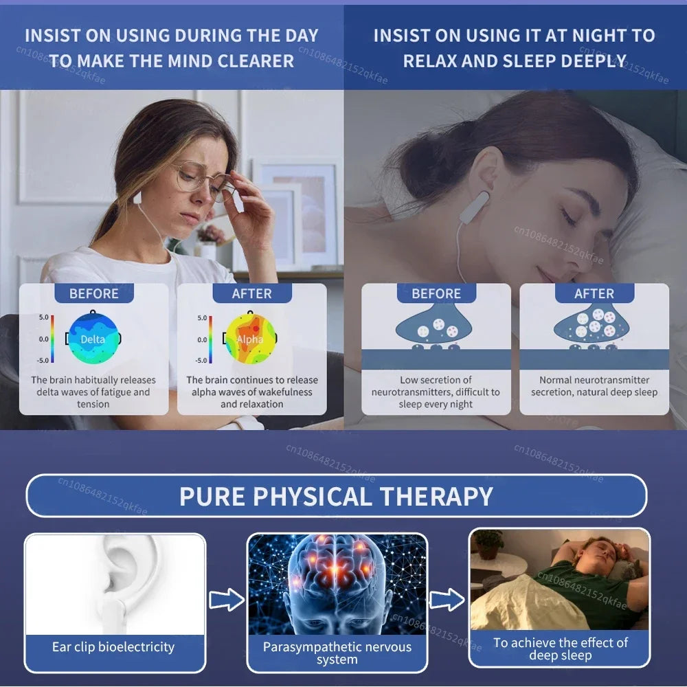 Cranial Electrotherapy Stimulation (CES) ear clip sleep device makes mind clearer in the day, helps mind relax and sleep deeply at night.