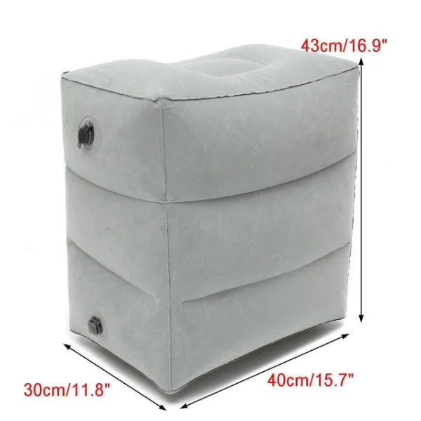 Gray inflatable ottoman with dimensions labeled.