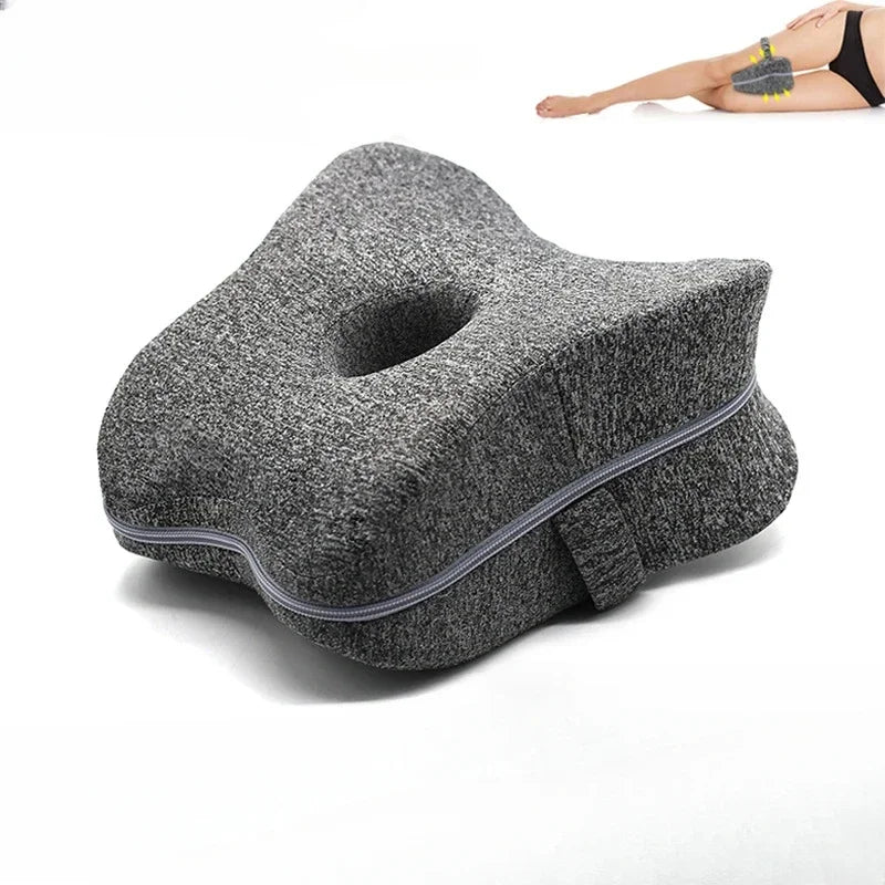 Memory foam leg pillow for sleep use. Dark grey. 