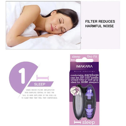 A lady sleeping peacefully while using the Imakara noise cancelling ear plugs.