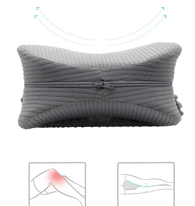 Side view of the leg pillow contour shape for support of the leg while sleeping.