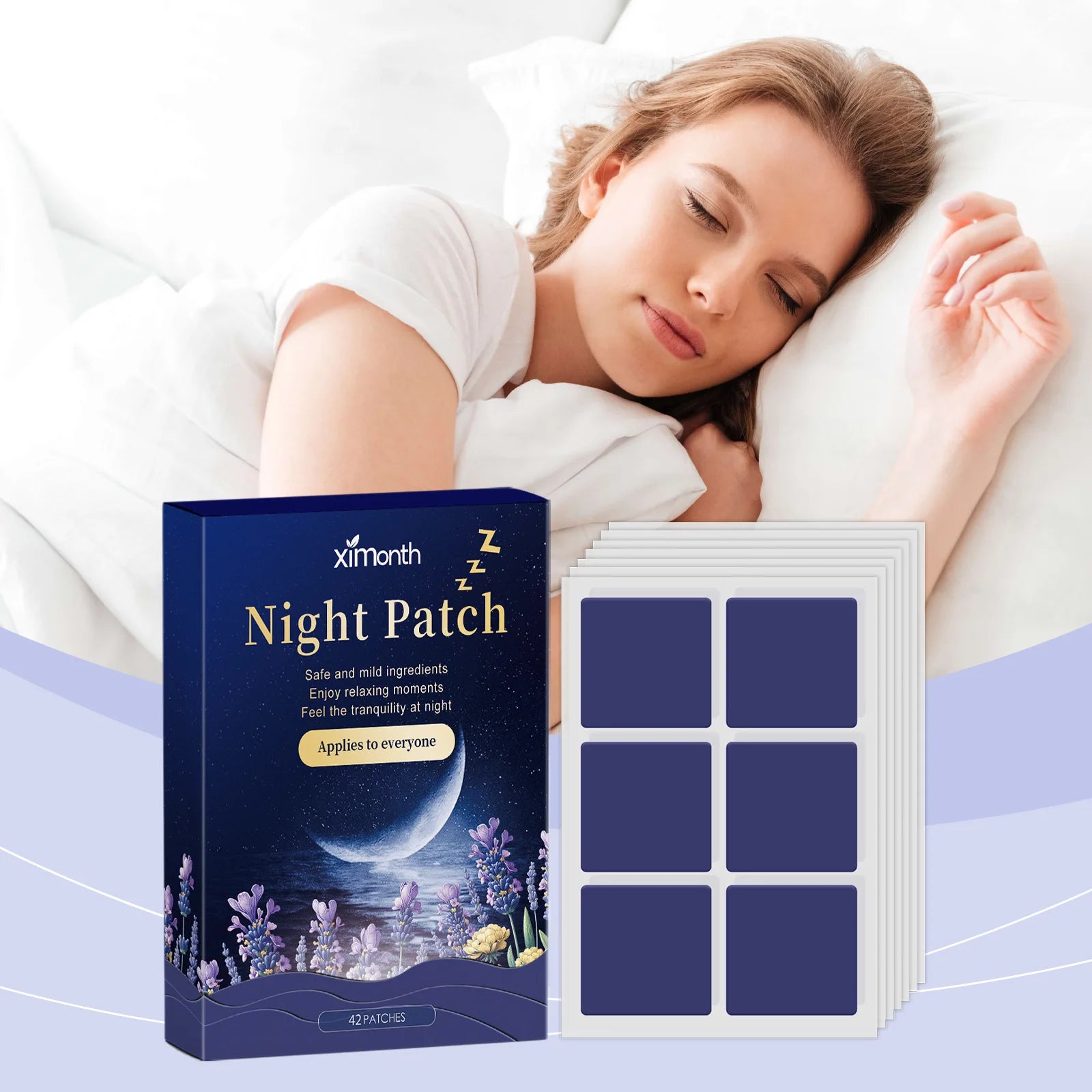 Woman sleeping well with the night sleep patch made from lavender. 