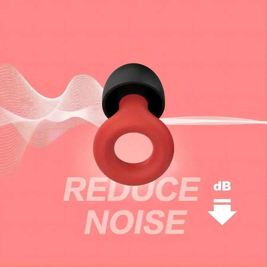 Red and black noise reduction earbuds.