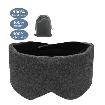 Black sleeping mask extra large with a convenient carrying bag. Good for travel. 