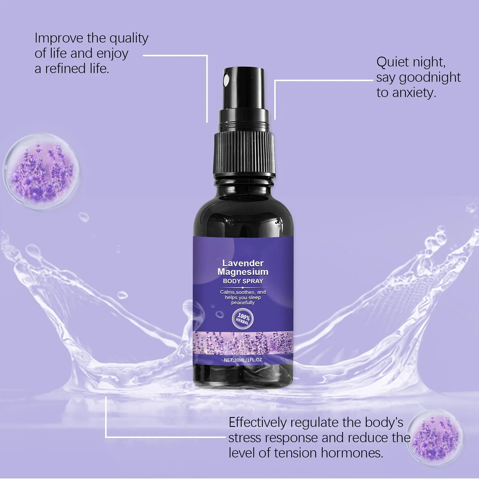 Lavender magnesium body spray bottle improve quality of sleep