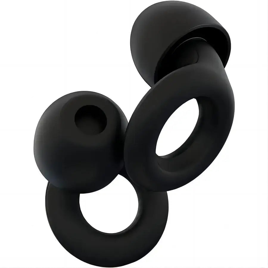 Black noise reduction earbuds with different sizes and carrying case.