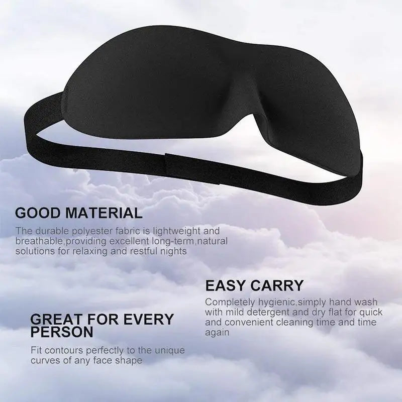 Black sleeping eye mask thin and polyester fabric, easy to carry around.