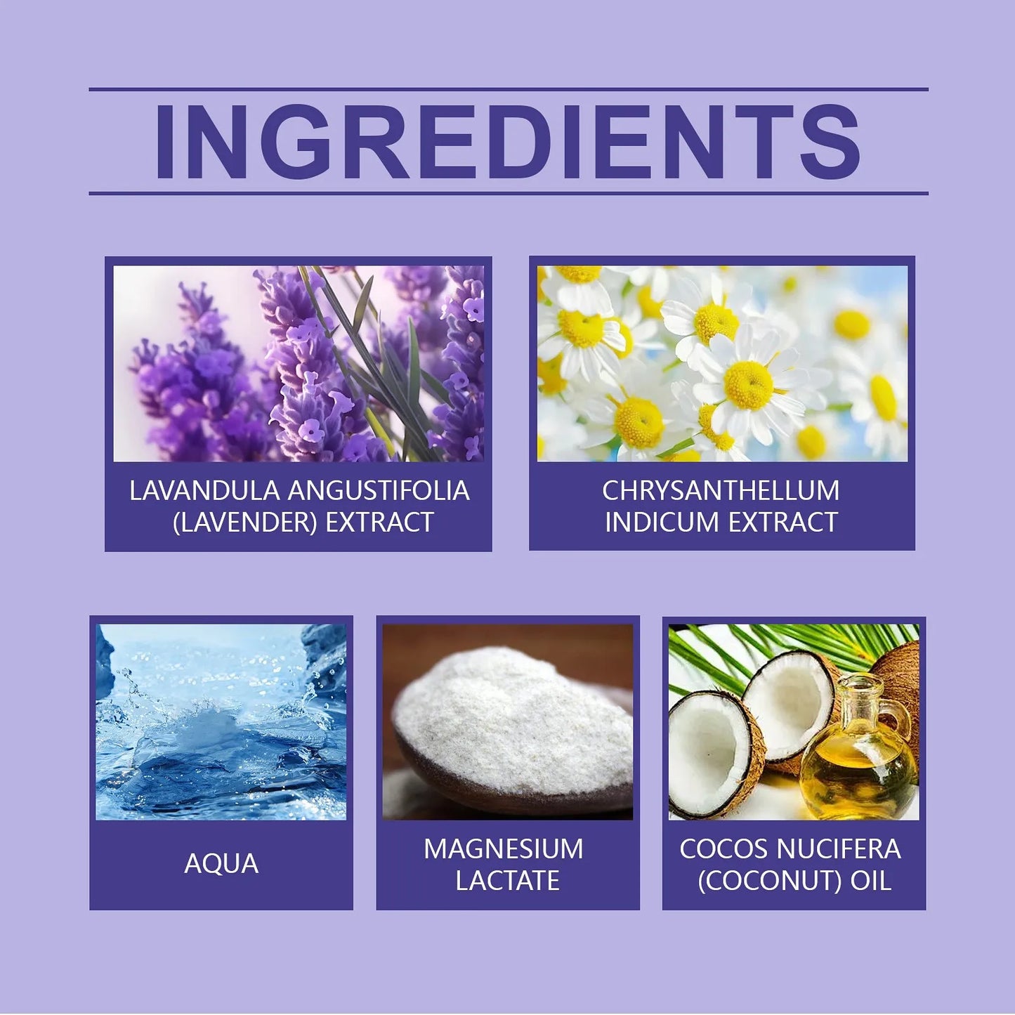 List of natural ingredients in the Lavender spray.
