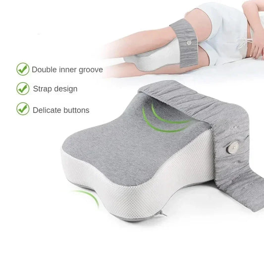 Leg wedge pillow use for side sleeping comes with strap and inner groove for comfort while sleeping.