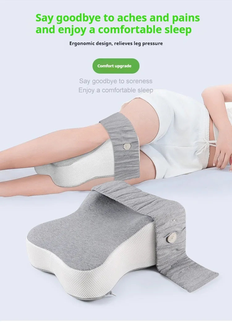 Leg pillow used by side sleeper, who can now enjoy a comfortable sleep without any aches and pain.