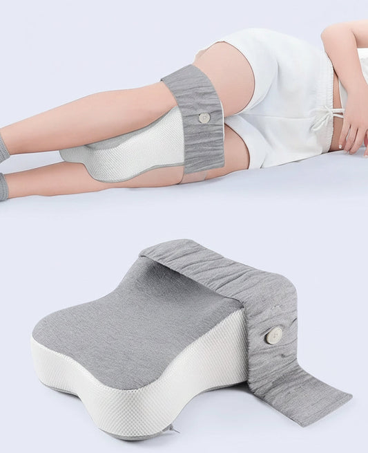 Leg pillow used by side sleeper, who can now enjoy a comfortable sleep without any aches and pain.