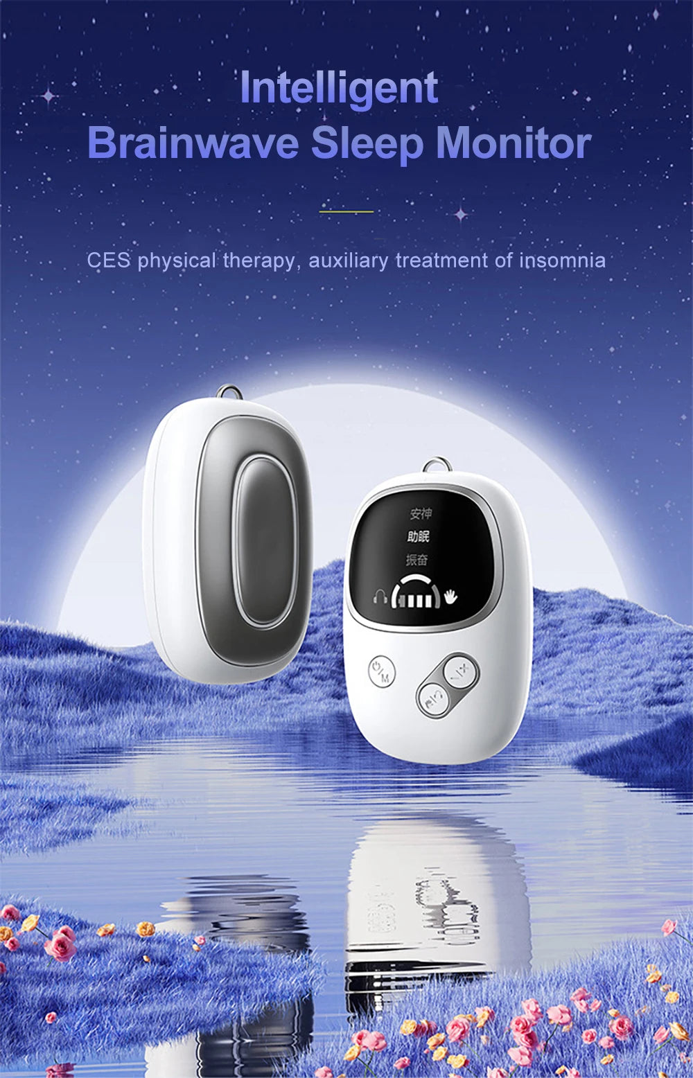 Cranial Electrotherapy Stimulation (CES) sleep device uses Intelligent Brainwave sleep monitor to deliver a physical therapy help you treat insomnia.