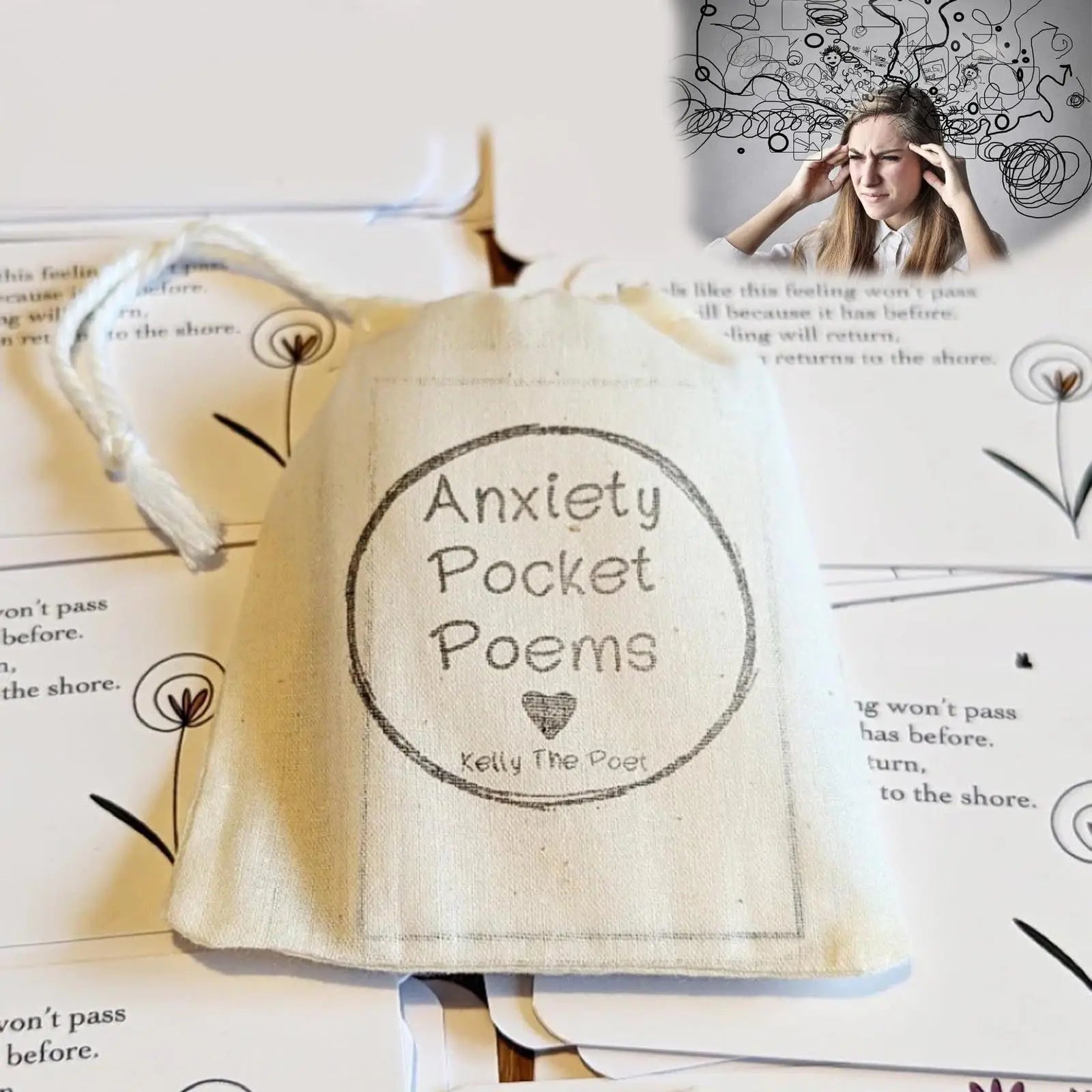 Anxiety pocket poems in a nice sachet helps relax you in the day so you sleep well at night.