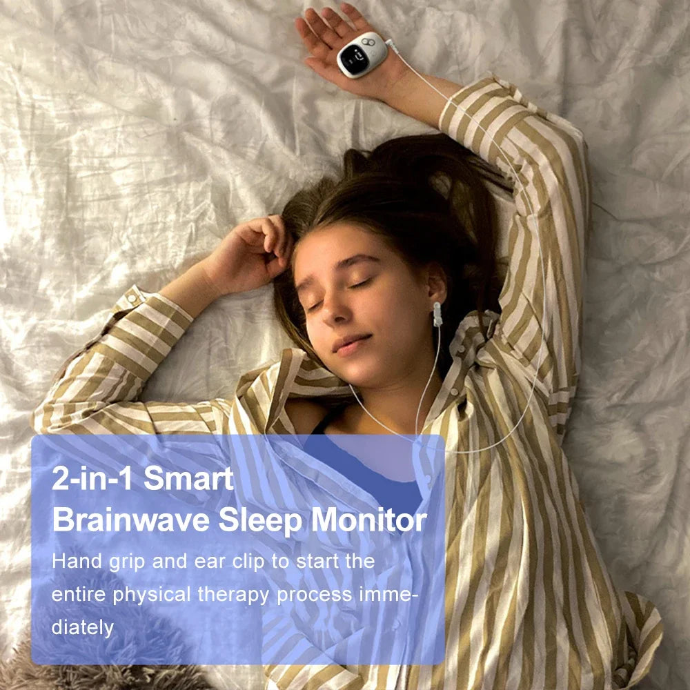 Cranial Electrotherapy Stimulation (CES) sleep device choose between hand held or ear clip - 2 in 1 smart brainwave sleep monitor. Sleep better.