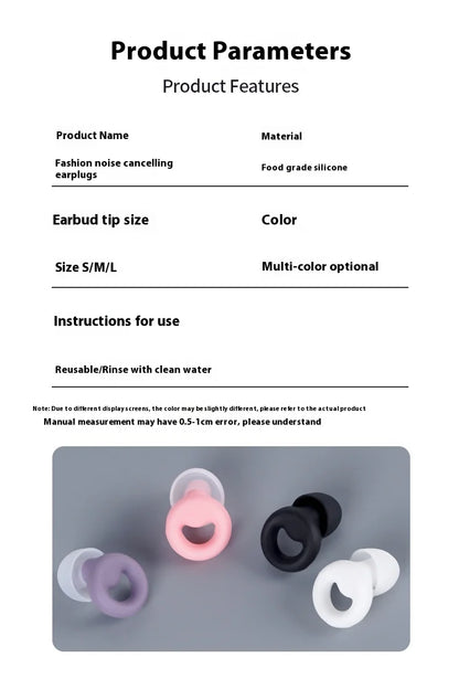 Product specifications and features of the noise cancelling earplugs.