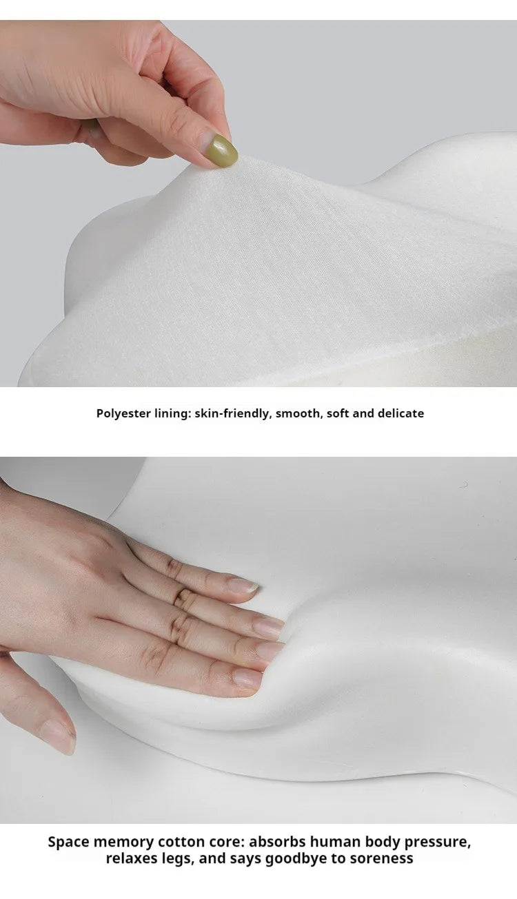 Close up view of the polyester lining and space memory foam that supports leg contours. 