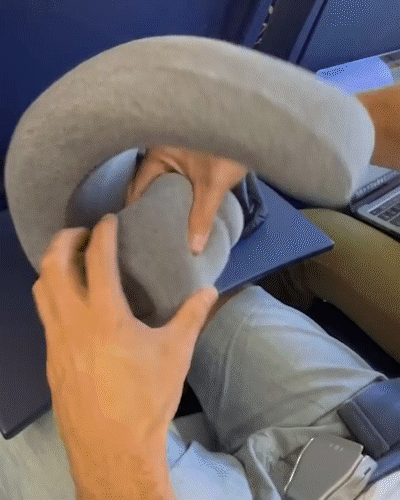 Video showing how a traveller keep the Travel pillow U-shaped in a portable bag. Easy to keep. 